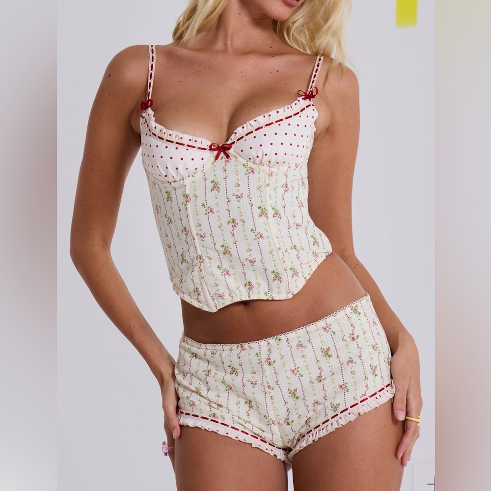 Jaded London Floral Lingerie Set in Cream and Red